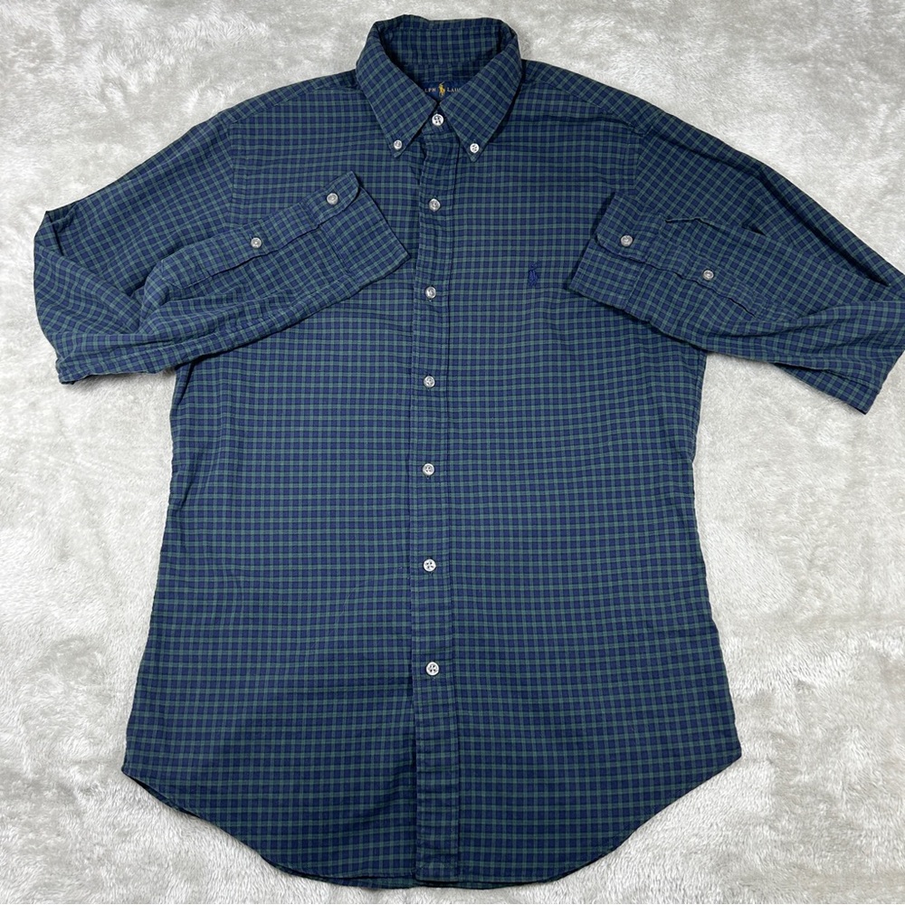 Polo Ralph Lauren Mens Long Sleeve Shirt Small Check Blue Green Check